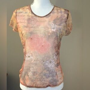 Y2K 90s Tattoo Mesh Top Women’s M Floral Roses Grunge Hippie Fairy Romantic USA